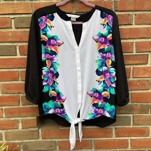 𝅺Peter Nygard Sheer Floral Long Sleeve Blouse